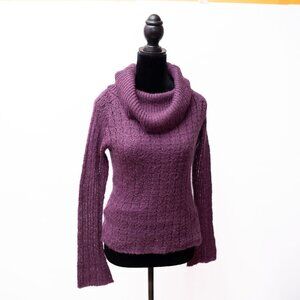 VTG Y2K Tangents Purple Cowel Neck Open Knit Sweater Built In Tank Flare Sleeve